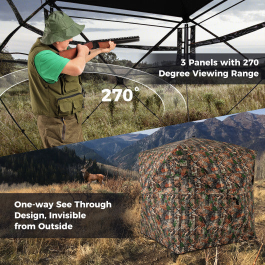 82 Inch Tall Hunting Blind 270 One Way See Through Ground Tent for 3-4 People