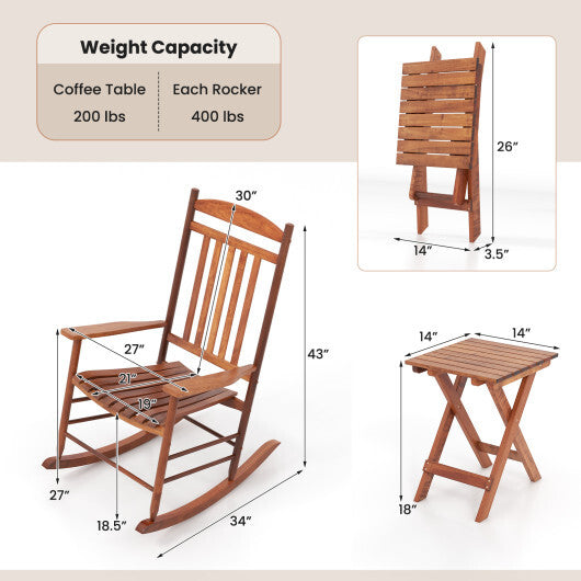 3-piece Outdoor Poplar Wood Rocking Bistro Set-Natural W2B