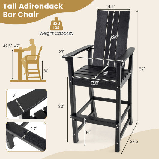 Tall Adirondack Chair Outdoor Bar Stool with Ergonomic Backrest for Backyard-Gray