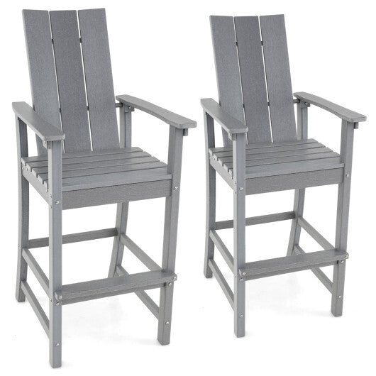 Tall Adirondack Chair Outdoor Bar Stool with Ergonomic Backrest for Backyard-Gray