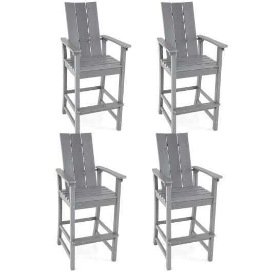 Tall Adirondack Chair Outdoor Bar Stool with Ergonomic Backrest for Backyard-Gray