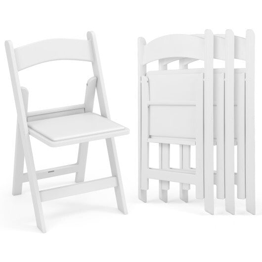 4 Pack Resin Folding Chairs with Padded Seat-White