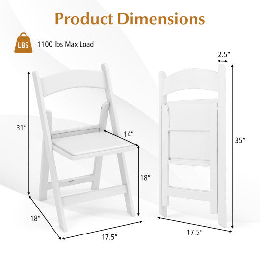 4 Pack Resin Folding Chairs with Padded Seat-White