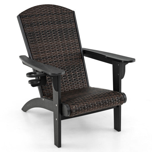 Patio Adirondack Chair with Rattan Padded Seat and Hidden Cupholder-White W2B