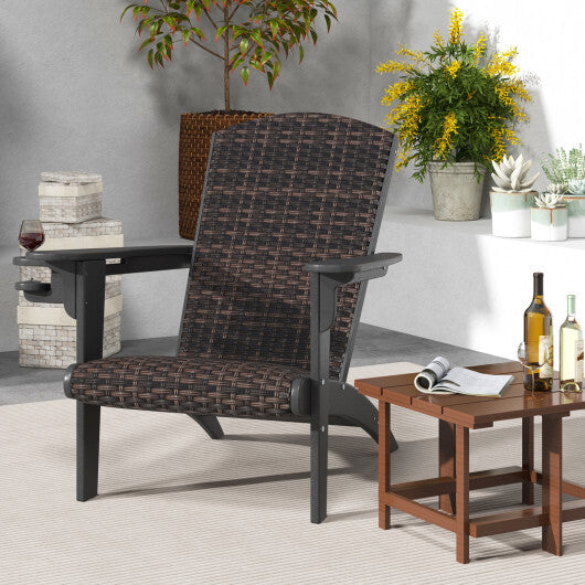 Patio Adirondack Chair with Rattan Padded Seat and Hidden Cupholder-White W2B