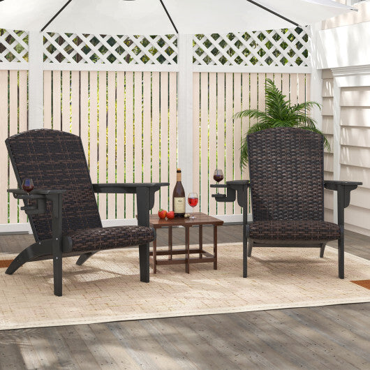 Patio Adirondack Chair with Rattan Padded Seat and Hidden Cupholder-White W2B