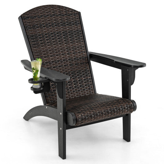 Patio Adirondack Chair with Rattan Padded Seat and Hidden Cupholder-White W2B