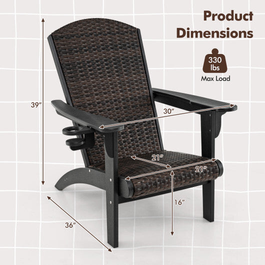 Patio Adirondack Chair with Rattan Padded Seat and Hidden Cupholder-White W2B