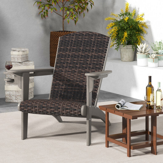 Patio Adirondack Chair with Rattan Padded Seat and Hidden Cupholder-White W2B
