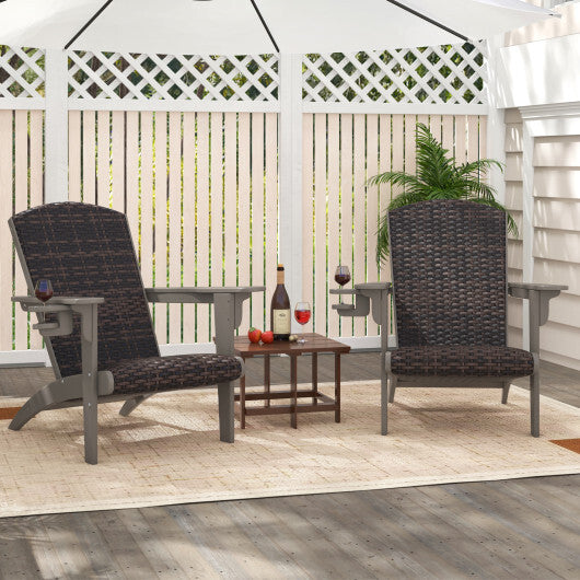 Patio Adirondack Chair with Rattan Padded Seat and Hidden Cupholder-White W2B