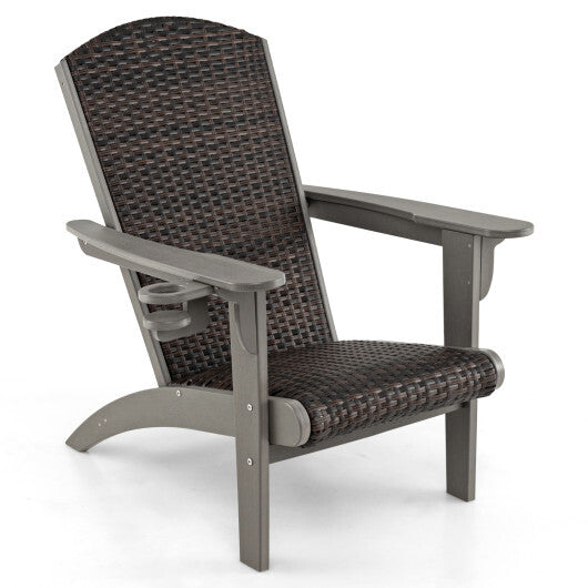 Patio Adirondack Chair with Rattan Padded Seat and Hidden Cupholder-White W2B