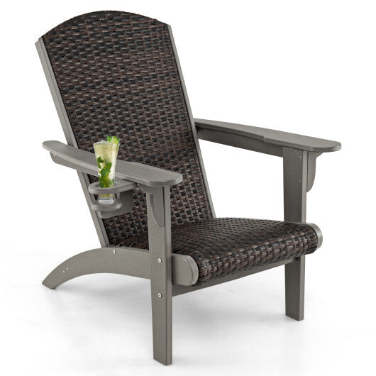 Patio Adirondack Chair with Rattan Padded Seat and Hidden Cupholder-White W2B