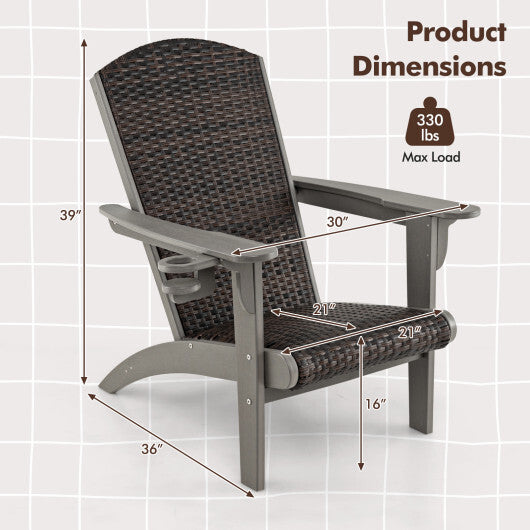 Patio Adirondack Chair with Rattan Padded Seat and Hidden Cupholder-White W2B