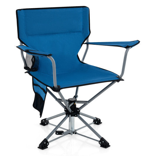 360 Swivel Hunting Chair Portable Foldable Hunting Chair with Mesh Cup Holder and Storage Pockets-Blue W2B