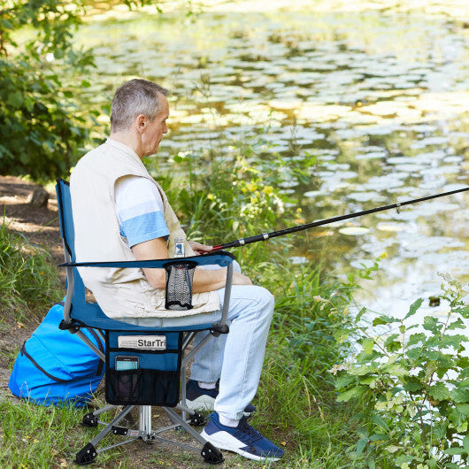 360 Swivel Hunting Chair Portable Foldable Hunting Chair with Mesh Cup Holder and Storage Pockets-Blue W2B
