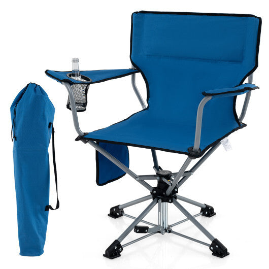 360 Swivel Hunting Chair Portable Foldable Hunting Chair with Mesh Cup Holder and Storage Pockets-Blue W2B