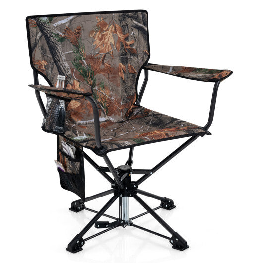 360 Swivel Hunting Chair Portable Foldable Hunting Chair with Mesh Cup Holder and Storage Pockets-Blue W2B
