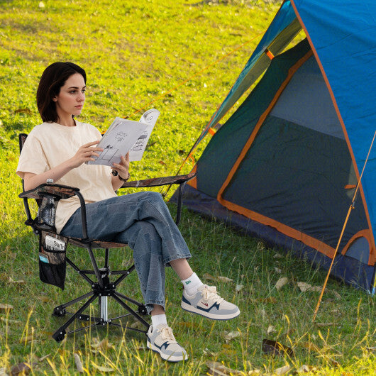 360 Swivel Hunting Chair Portable Foldable Hunting Chair with Mesh Cup Holder and Storage Pockets-Blue W2B