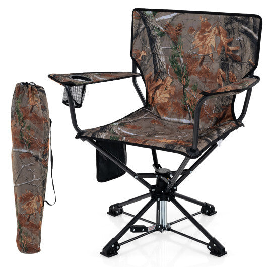 360 Swivel Hunting Chair Portable Foldable Hunting Chair with Mesh Cup Holder and Storage Pockets-Blue W2B