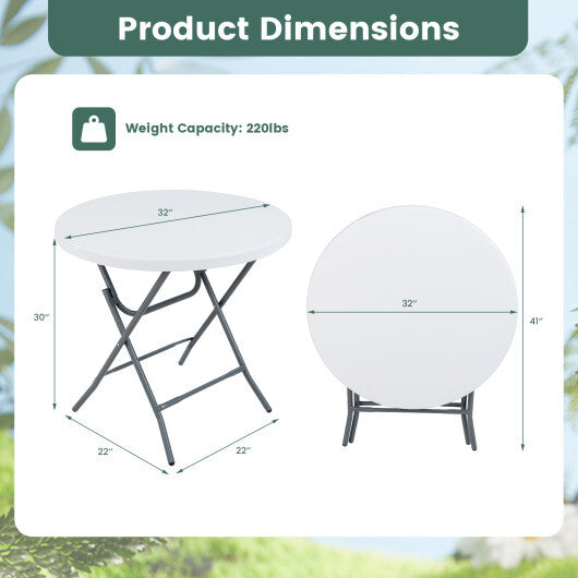 32 Inch Round Folding Table with Thick Tabletop for Picnic