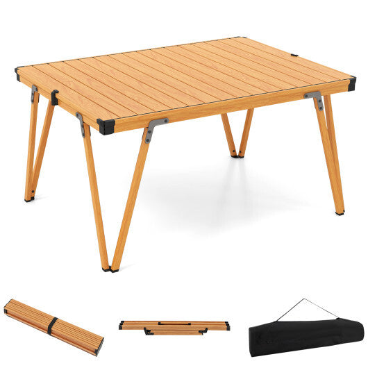 Folding Camping Table Picnic Table with Storage Bag and Waterproof Desktop-Brown