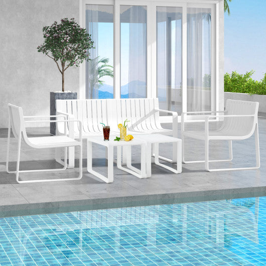 Weather-resistant Plastic 2-Person Bench with Curved Backrest-Blue