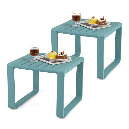 Weather Resistant Adirondack Outdoor Side Table Set of 2-Blue