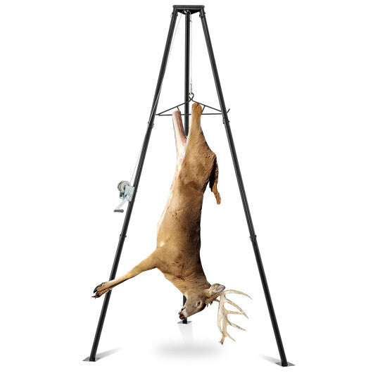 Tripod Game Hoist Deer Hanger 600 LBS Capacity Deer Skinning Rack-Black