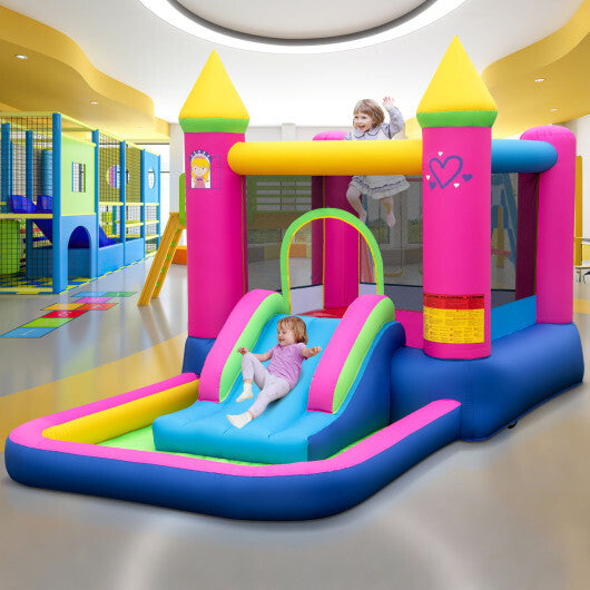 Inflatable Bounce House 4-in-1 Kids Princess-themed Bouncer Blow-up Bouncy Castle with 480 Blower