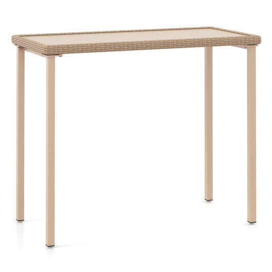 Outdoor Patio Bar Table Heavy Duty Rectangle Metal Frame-Brown W2B