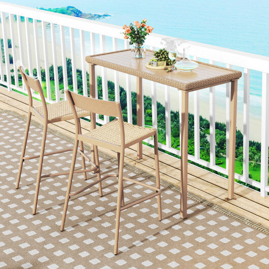 Outdoor Patio Bar Table Heavy Duty Rectangle Metal Frame-Brown W2B