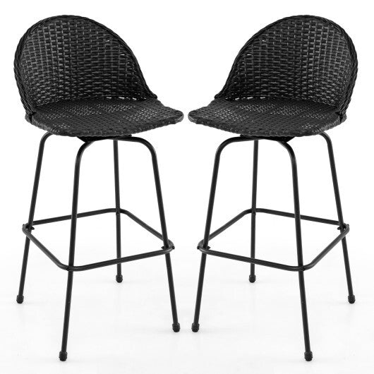 Set of 2 Rattan Swivel Barstools with Curved Back-Black W2B