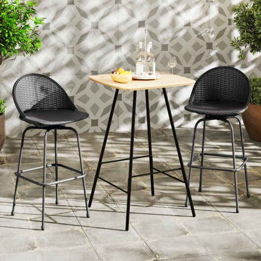 Set of 2 Rattan Swivel Barstools with Curved Back-Black W2B