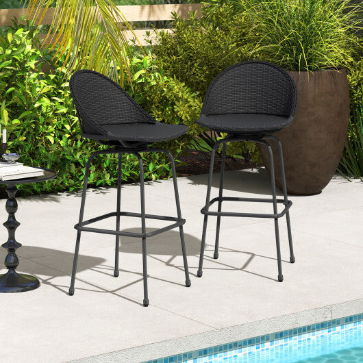 Set of 2 Rattan Swivel Barstools with Curved Back-Black W2B