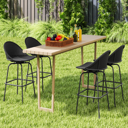 Set of 2 Rattan Swivel Barstools with Curved Back-Black W2B