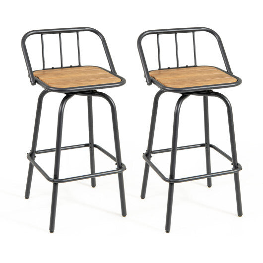 360 Swivel Bar Stool Set of 2 with Footrest and Backrest-Balck & Natural W2B