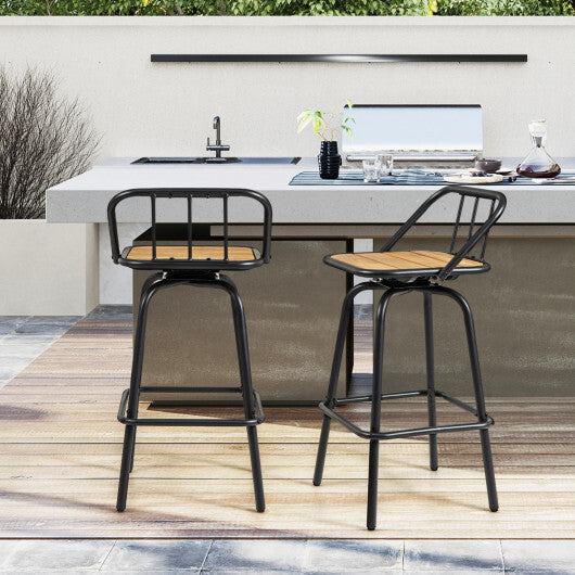 360 Swivel Bar Stool Set of 2 with Footrest and Backrest-Balck & Natural W2B