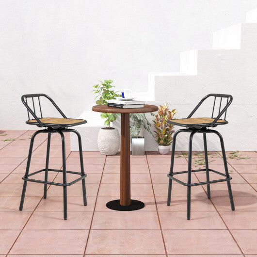 360 Swivel Bar Stool Set of 2 with Footrest and Backrest-Balck & Natural W2B
