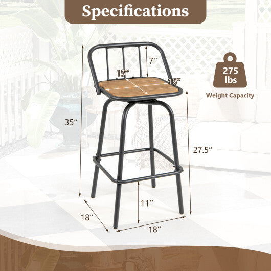 360 Swivel Bar Stool Set of 2 with Footrest and Backrest-Balck & Natural W2B
