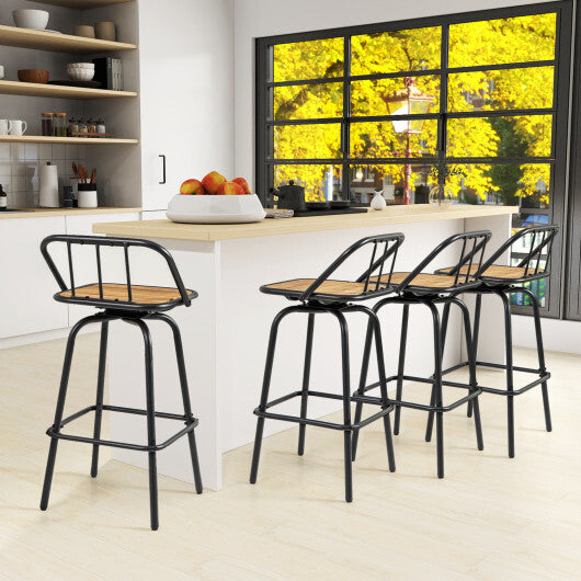 360 Swivel Bar Stool Set of 2 with Footrest and Backrest-Balck & Natural W2B