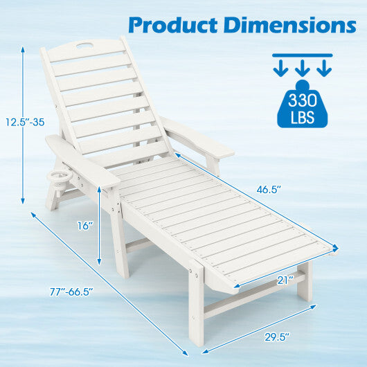 Patio Chaise Lounge Chair with 4 Position Backrest-White W2B
