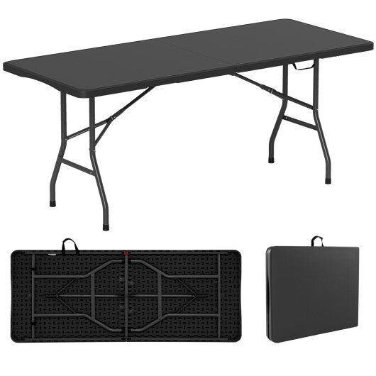 6 ft Portable Folding Table 350 LBS Fold-in-Half Table with HDPE Tabletop-Black W2B