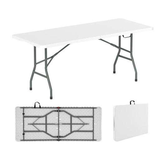 6 ft Portable Folding Table 350 LBS Fold-in-Half Table with HDPE Tabletop-White - Color: White W2B