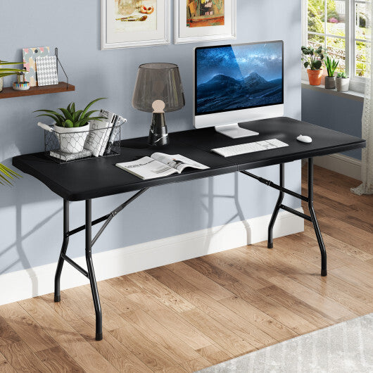 6 ft Portable Folding Table 350 LBS Fold-in-Half Table with HDPE Tabletop-Black W2B