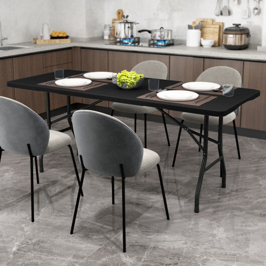6 ft Portable Folding Table 350 LBS Fold-in-Half Table with HDPE Tabletop-Black W2B