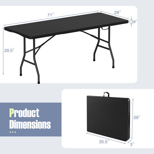 6 ft Portable Folding Table 350 LBS Fold-in-Half Table with HDPE Tabletop-Black W2B