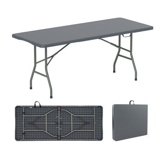 6 ft Portable Folding Table 350 LBS Fold-in-Half Table with HDPE Tabletop-Black W2B