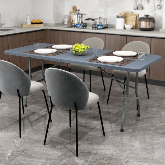 6 ft Portable Folding Table 350 LBS Fold-in-Half Table with HDPE Tabletop-Black W2B