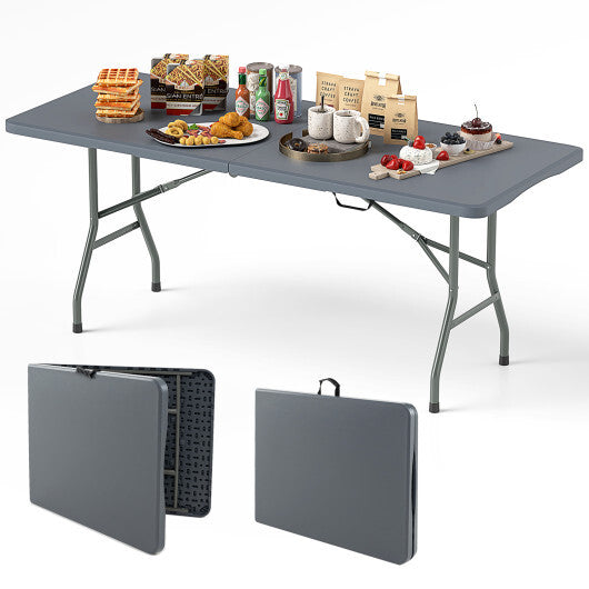 6 ft Portable Folding Table 350 LBS Fold-in-Half Table with HDPE Tabletop-Black W2B