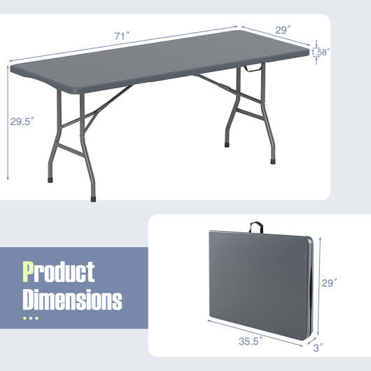 6 ft Portable Folding Table 350 LBS Fold-in-Half Table with HDPE Tabletop-Black W2B